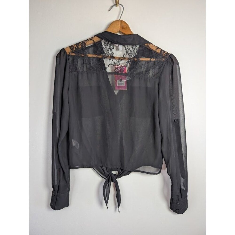 Candies‎ Top Women Juniors Medium Sheer Lace Cropped Tie Whimsigoth Witchy NEW - Picture 8 of 10